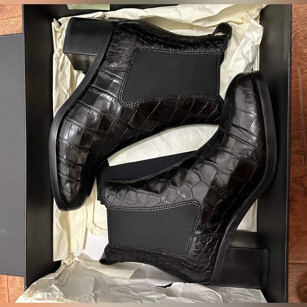 NEW Rag & Bone Black Croc-Embossed Leather Ankle Boots - Picture 7 of 10